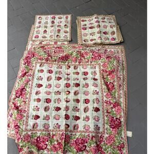 Vintage April Cornell Table Linens and Pillow Covers Fruit Red Pink